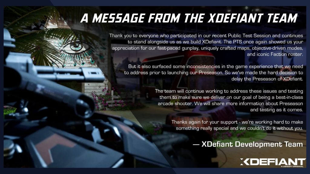 message from xdefiant developers