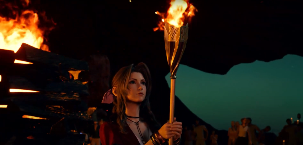 aerith holds a fire torch