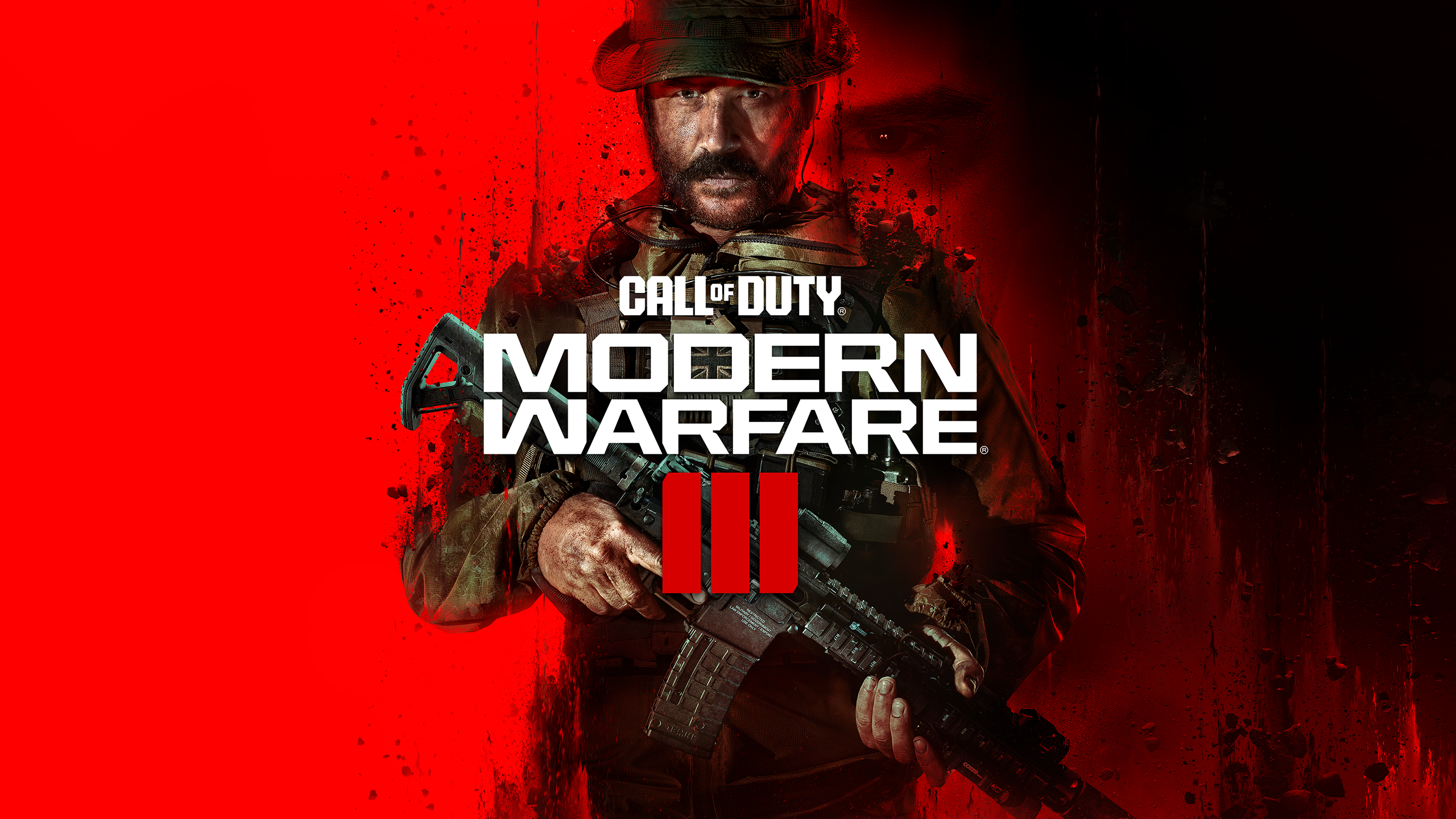 captain price holding a gun on a red background