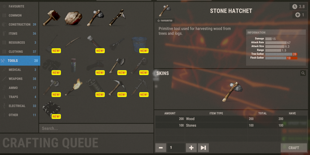 How to Play Rust stone hatchet image in crafting menu