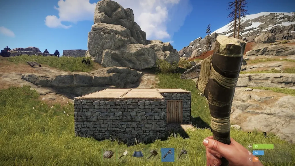 rust character firing arrows at stone base screenshot