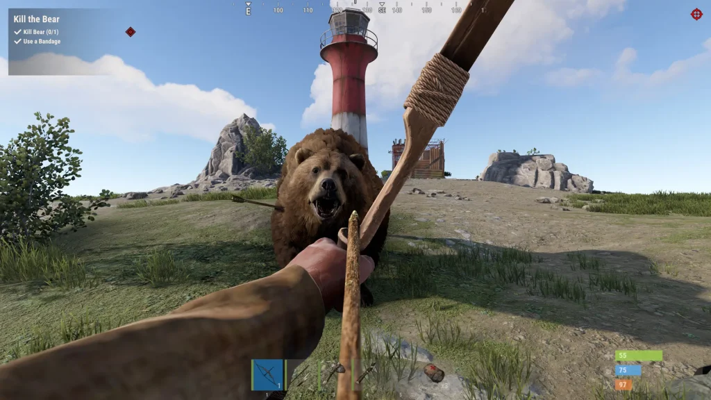 rust character shooting bear with bow and arrow screenshot