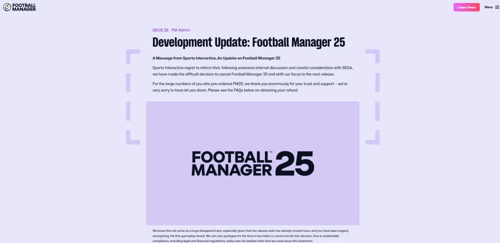 Football Manager 2025 Official Statement