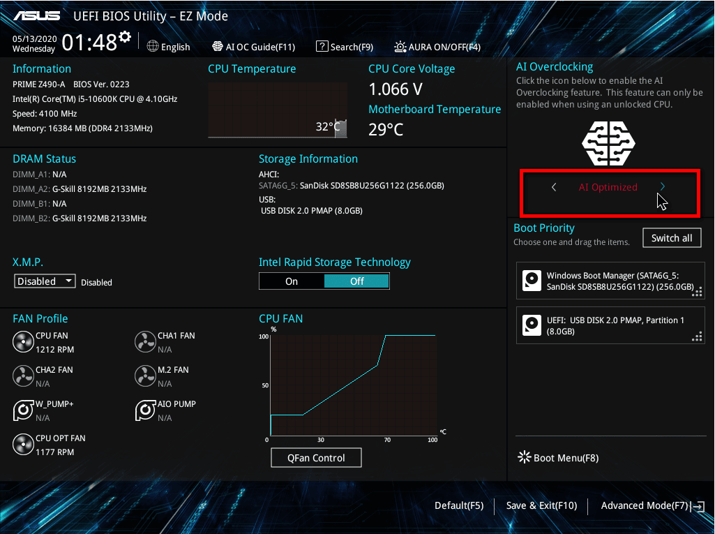ASUS AI motherboard UEFI BIOS Utility (EZ Mode)