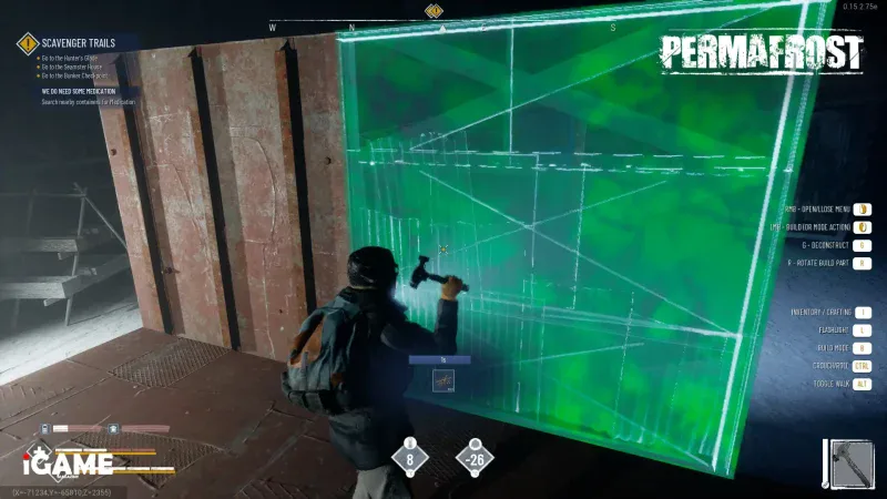 Player constructing a wall using the base building system in Permafrost