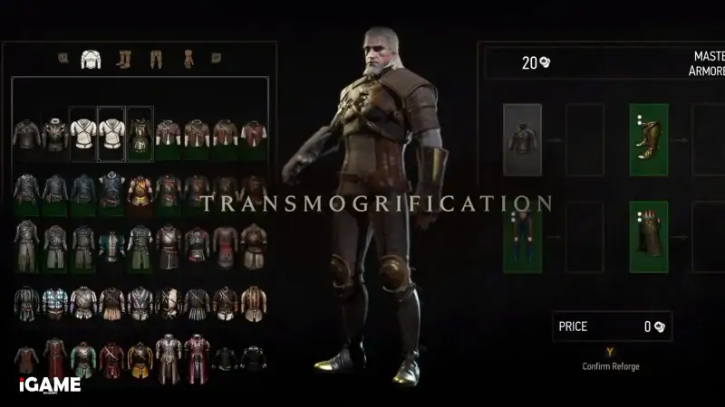 The Witcher 3 Remastered transmogrification system for Geralt's armor