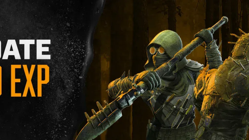 Two armoured survivors with a spiked club and a sledgehammer on the official 7 Days to Die Update 3.4.0 EXP banner