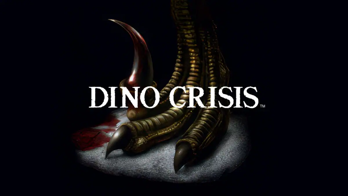 Dino Crisis logo above a dinosaur's clawed foot