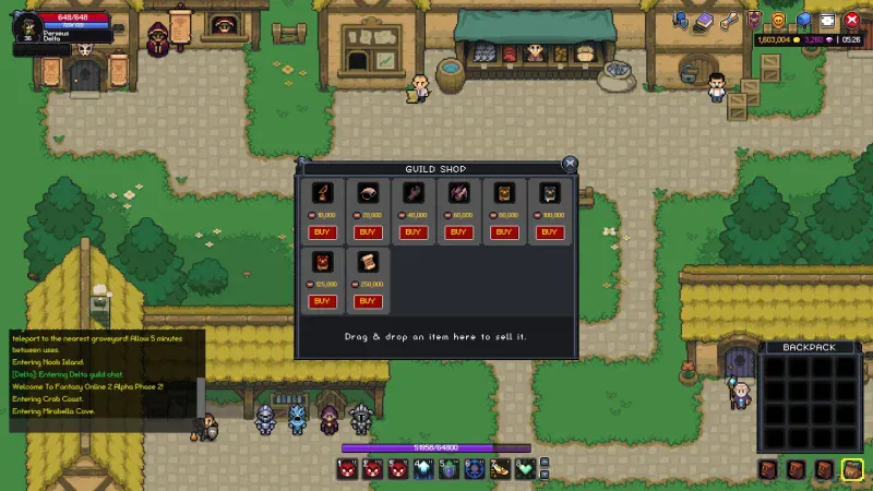 The guild shop window open in a busy town square in Fantasy Online 2