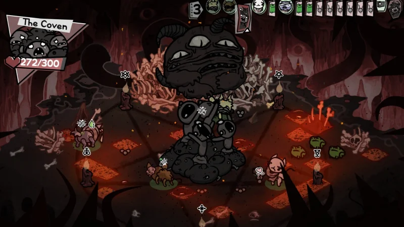 A team of cats fights a large boss in a turn-based battle in Mewgenics