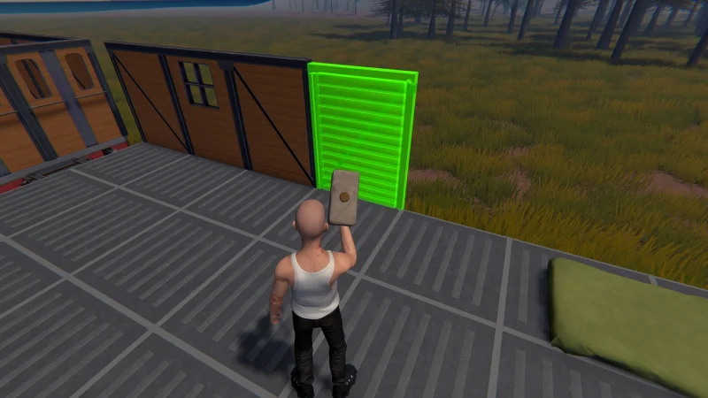 A survivor builds a green wall on a train wagon in On The Train