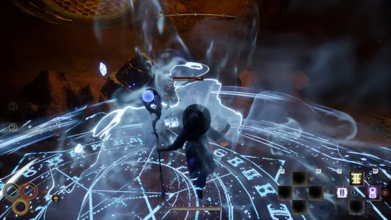 A mage casts a glowing runic sigil spell in Outward 2
