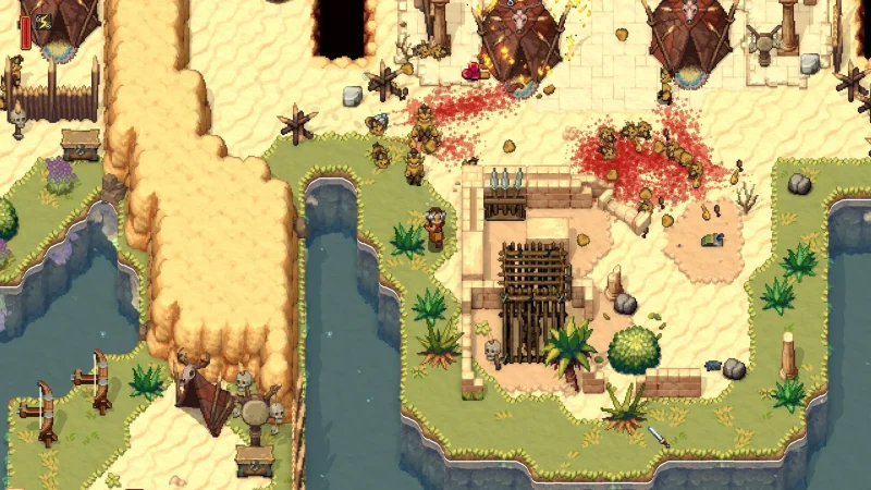 A bloody battle against a huge beast at a wooden fort in Romestead's desert